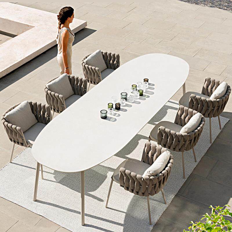 Outdoor table and chair rattan chair terrace leisure creative dining table and chair combination courtyard villa project model room table and chair combination