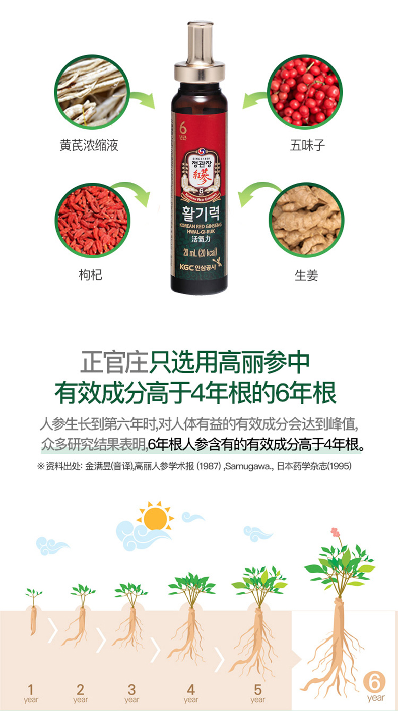 韩国进口 正官庄牌 高丽参6年根浓缩红参液 20ml*30瓶 双重优惠折后￥276.17包邮包税
