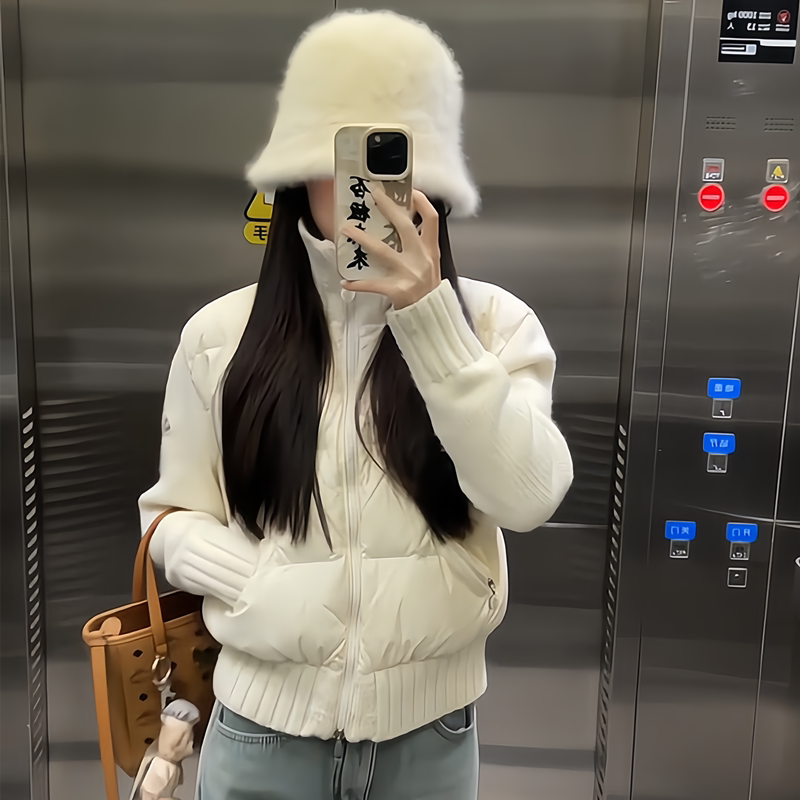 Cream Puff Knitted Patchwork Sweater down Jacket for Women 2026 Autumn and Winter New Korean High-End Warm Coat Cream Puff Knitted Patchwork Sweater down Jacket for Women 2026 Autumn and Winter New Korean High-End Warm Coat