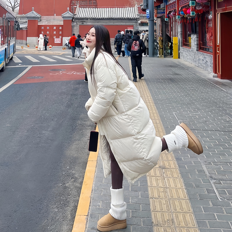 Korean Style Winter Long Over-The-Knee Stand Collar down Jacket for Women, Thickened 2025 New Model, Super Nice White Duck down Couple's Coat