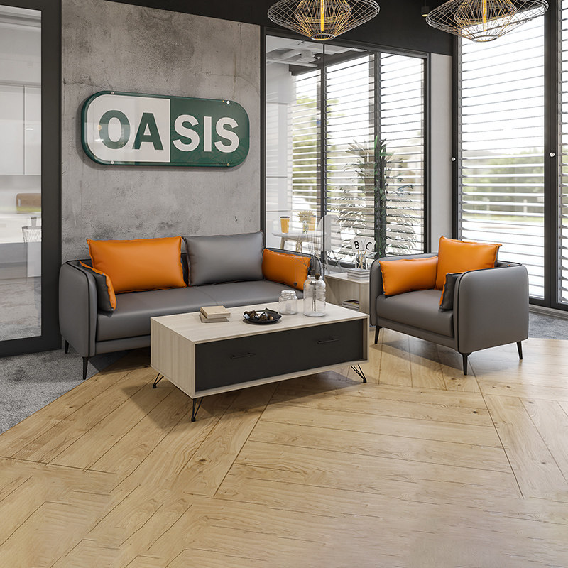 Office Sofa Tea Table Combo Suit Brief Modern Business Reception Guest Lounge Area Office Sofa Genuine Leather