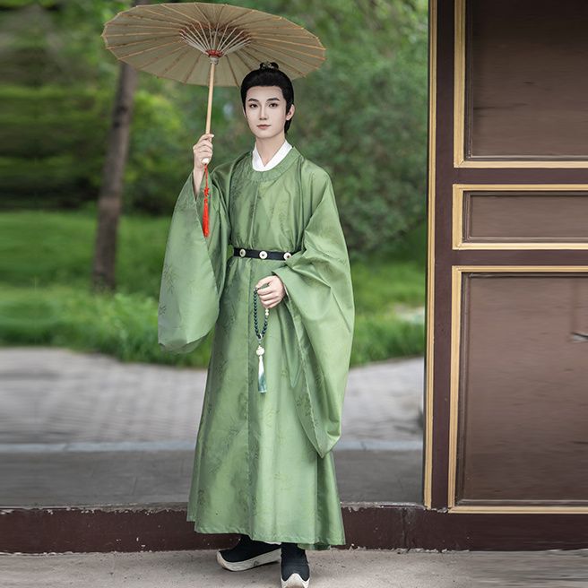 Ming-Style Hanfu Unisex Improved Daily Round-Neck Robe, Long Shirt for Outings, Plain Hem, Spring and Autumn Chinese Ancient Style Solid Color Set Ming-Style Hanfu Unisex Improved Daily Round-Neck Robe, Long Shirt for Outings, Plain Hem, Spring and Autumn Chinese Ancient Style Solid Color Set