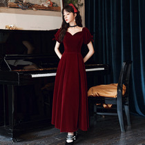 Wine red toast 2021 New temperament bride Thank you banquet velvet long dress womens dress spring and autumn