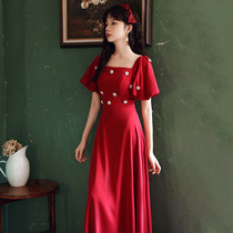 Bride toast wine red 2021 Autumn New Home clothing daily wear temperament long dress