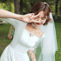 French satin travel daily light wedding dress simple white dress usually wear license registration small dress women