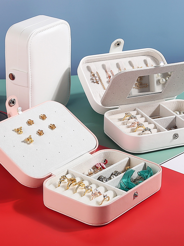 Jewelry box Small portable European princess Korea travel mini ear needle earring storage box Jewelry box Simple