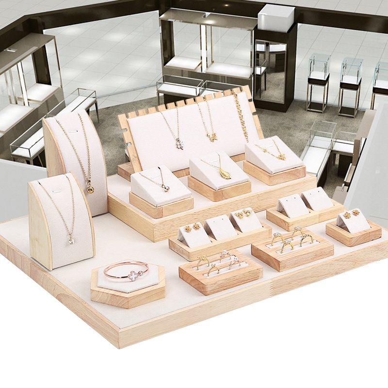 Yao Huaxiang new jewelry display props Gold and silver jewelry store counter decoration rack combination set solid wood jewelry rack