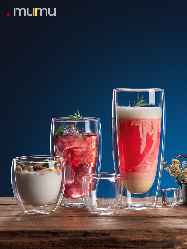 mumu thickened double insulation transparent glass Simple hot and cold non-hot coffee cup Creative juice cup