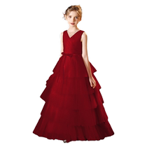 Girls dress princess dress high-end birthday tutu dress childrens red host piano performance dress