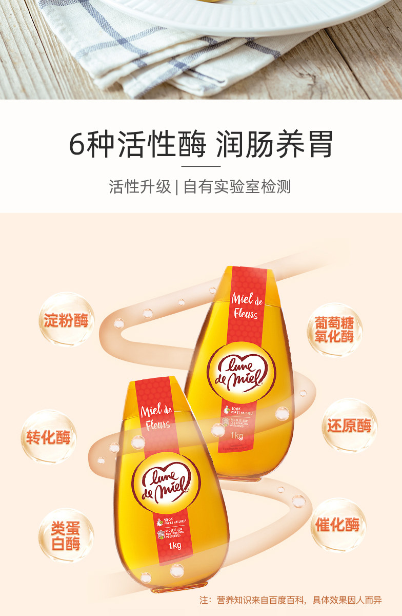 法国进口 Lune de miel 蜜月 无添加百花蜜 挤压瓶装 1kg 双重优惠折后¥39.3包邮包税 赠喜蜜小罐蜜25g