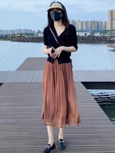 Летняя приталенная длинная юбка для отдыха, изысканный стиль, высокая талия, средней длины