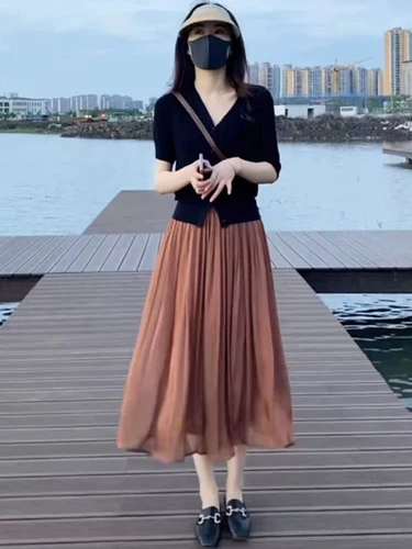 Летняя приталенная длинная юбка для отдыха, изысканный стиль, высокая талия, средней длины