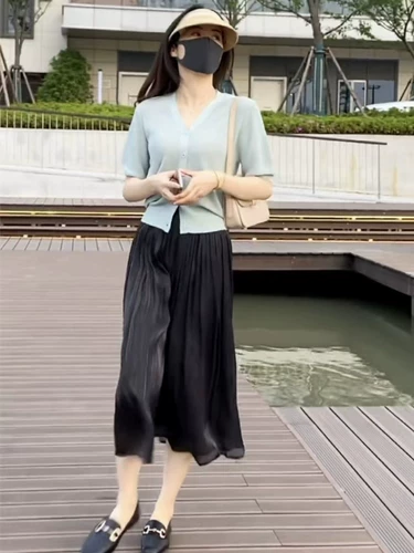 Летняя приталенная длинная юбка для отдыха, изысканный стиль, высокая талия, средней длины