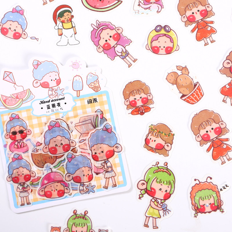 Stickers Cute hand account girl hand account stickers Japanese anime characters small fresh computer stickers Decorative small patterns diy material Water cup thermos cup waterproof stickers Notebook stickers 40