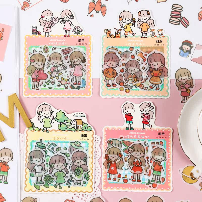 Buy three delivery One 40 Powder Pink Girl Series Handbill Stickler Cute Cartoon Teenage Daily Diary this calendar Decorative Small Pattern Diy Hand Ledger Material Waterproof Water Glass Sticker Small Sticker
