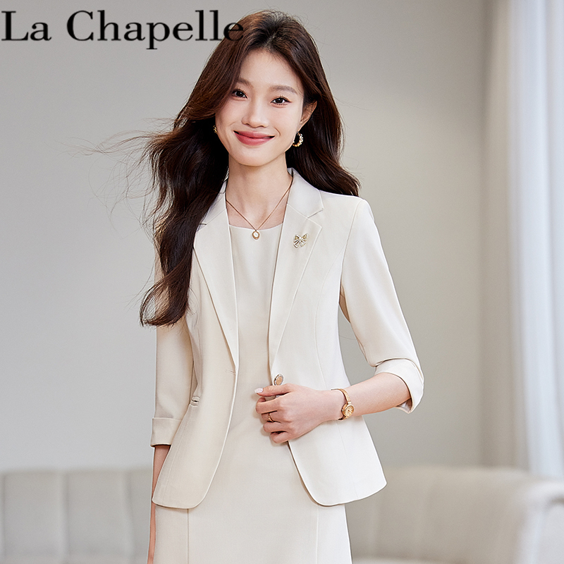 La Chapelle Off-White Suit Set for Women, Summer 2026 New Style, Slim Fit, Elegant Small Suit, Sleeveless Dress