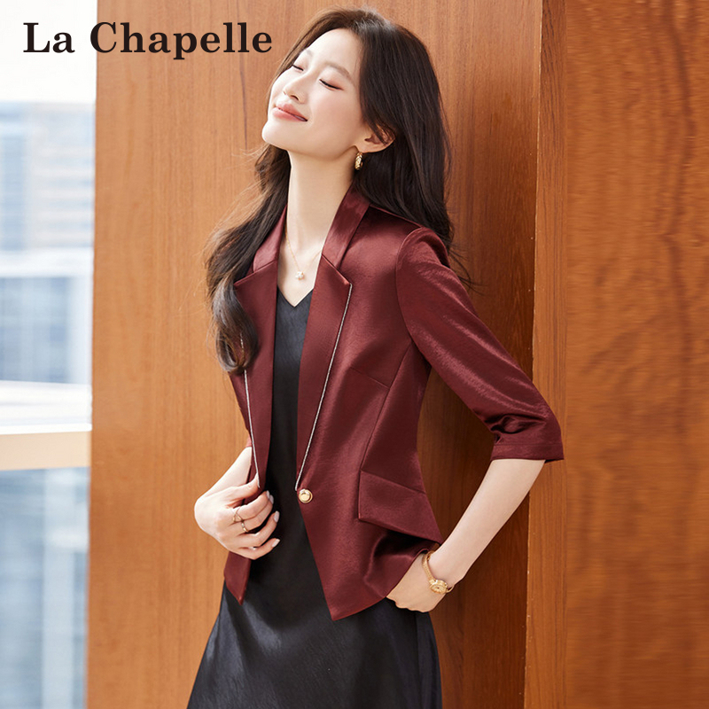 La Chapelle Women's Blazer Summer 2026 New Style Elegant High-End Satin Three-Quarter Sleeve Suit Dress