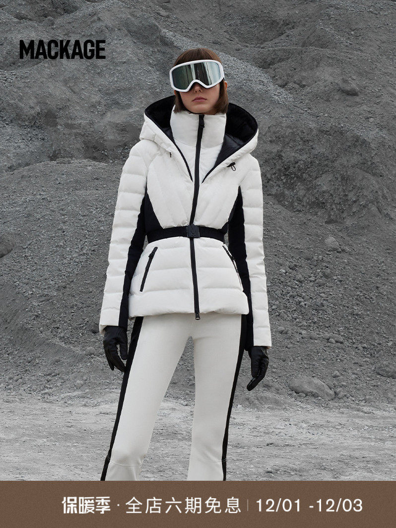 Ski series MACKAGE Ms. ELITA V-neck detachable fur collar snow skirt ski outdoor coat jacket