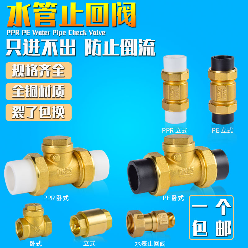 PPR water pipe check valve check valve Brass horizontal vertical water meter inside and outside the wire 4 points 6 points back stop valve switch