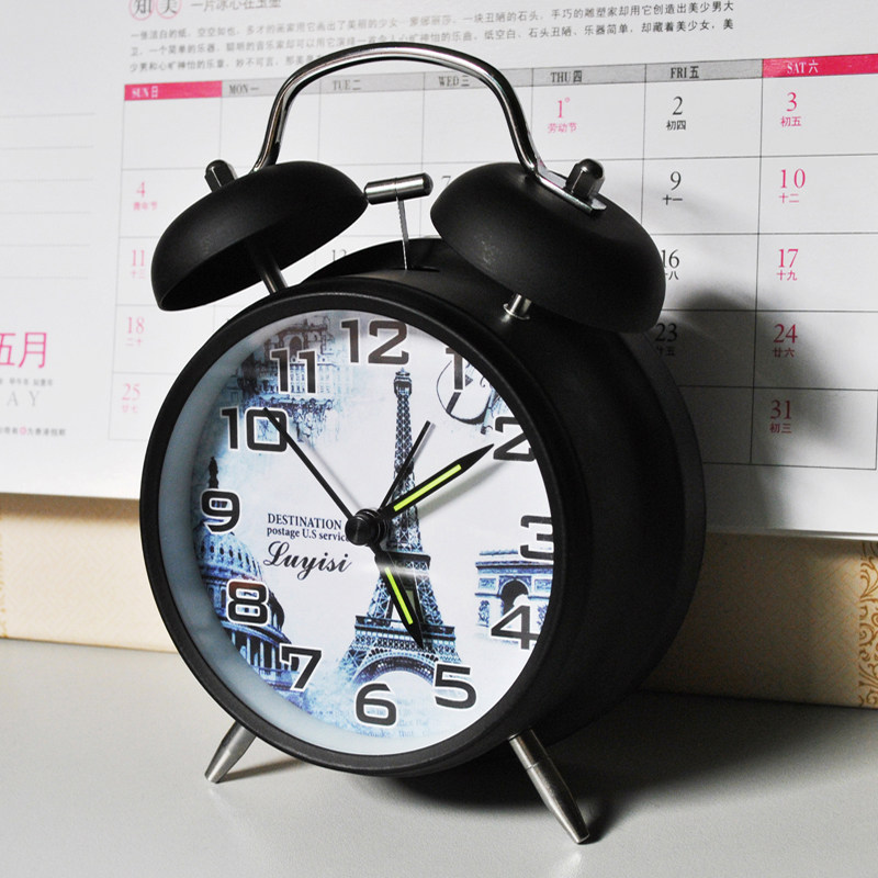 Paris Tower European-style creative art metal bedside alarm clock personality luminous fashion table bell clock clock table