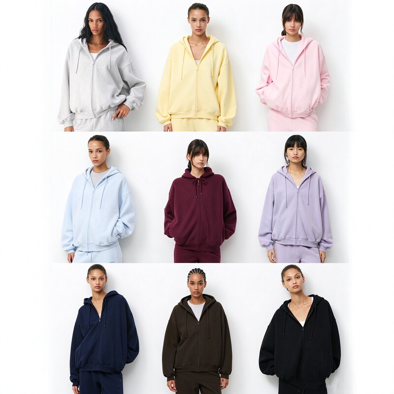 Aritzia Loose Full-Zip Hooded Sweatshirt Drop Shoulder Fleece Casual Cardigan Hoodie Jacket for Women