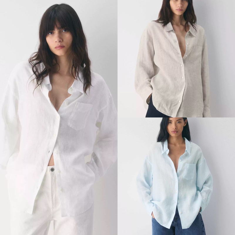 Aritzia Light and Mature Elegant Style Linen Shirt for Women, Long-Sleeved, Loose Fit, Commuter Top, Lazy Style