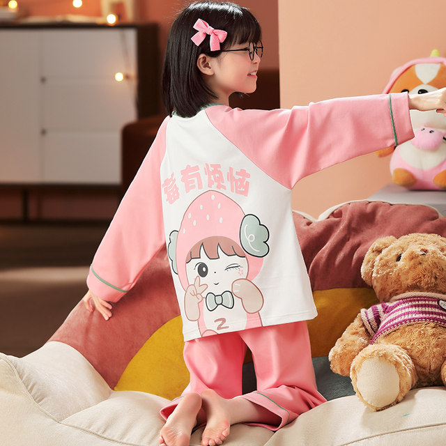 ເດັກຍິງ Pajamas Spring and Autumn Princess Girls Pure Cotton Long Sleeve Medium and Large Home Clothes Set 2024 New Summer