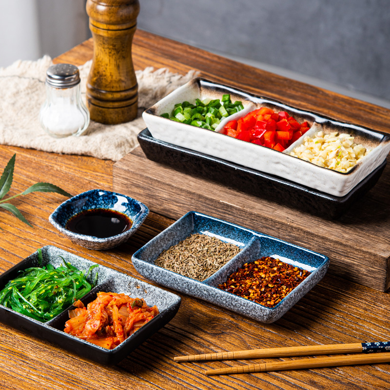 Barbecue barbecue seasoning plate dipping plate small plate sauce plate Japanese-style seasoning plate multi-grid three-grid plate dipping plate