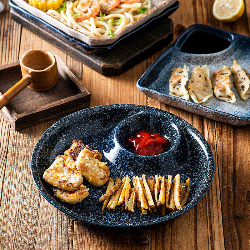 Japanese-style dumpling plate with saucer steamed dumpling plate with vinegar dish ceramic fries plate creative net red plate tableware