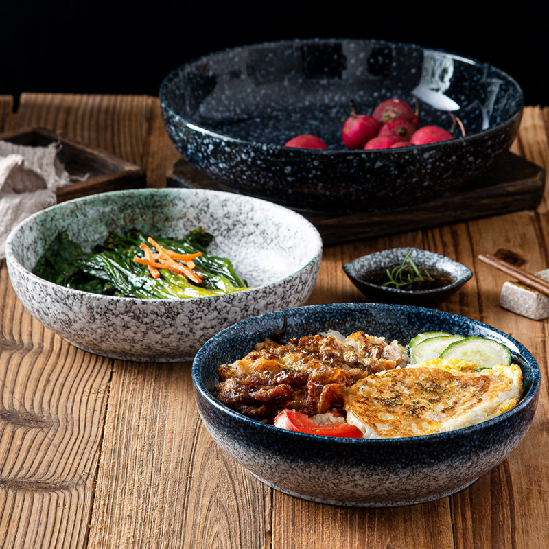 Japanese-style deep plate 10-inch plate household noodle bowl plate ceramic steamed fish plate large flat plate retro tableware plate
