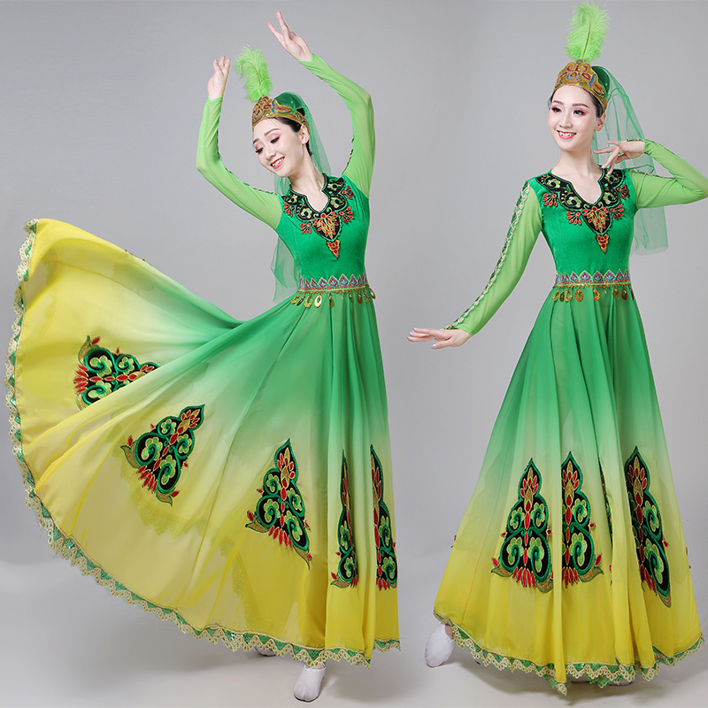 Chinese folk dance dress for women Xinjiang dance costumes Female Minority style performance costumes Uygur art examination performance opening dance big skirt