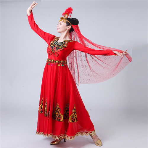 Chinese folk dance dress for women Xinjiang Dance Costume female ethnic style performance costume Uygur modern opening dance big swing skirt suit