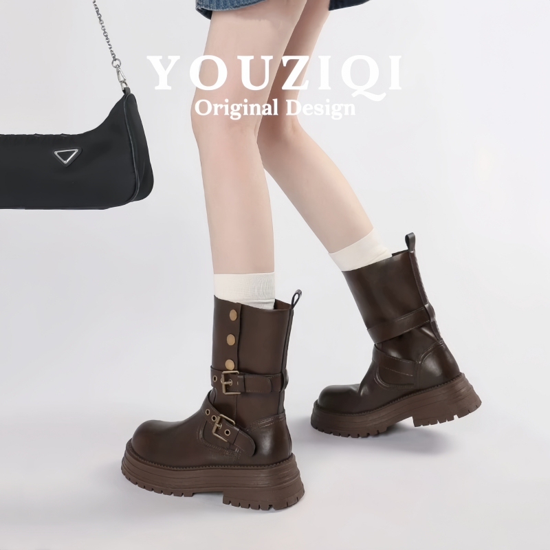Cowhide Version~Genuine Leather Retro Maillard Mid-Calf Martin Boots for Women 2026 New Thick-Soled British Style Versatile Short Boots Cowhide Version~Genuine Leather Retro Maillard Mid-Calf Martin Boots for Women 2026 New Thick-Soled British Style Versatile Short Boots
