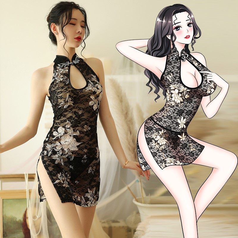 Erotic lingerie Sexuality Transparent Clairvoyant Classical Qipao Sexy Pyjamas Uniform Tempting Passion Clothes Suit Women