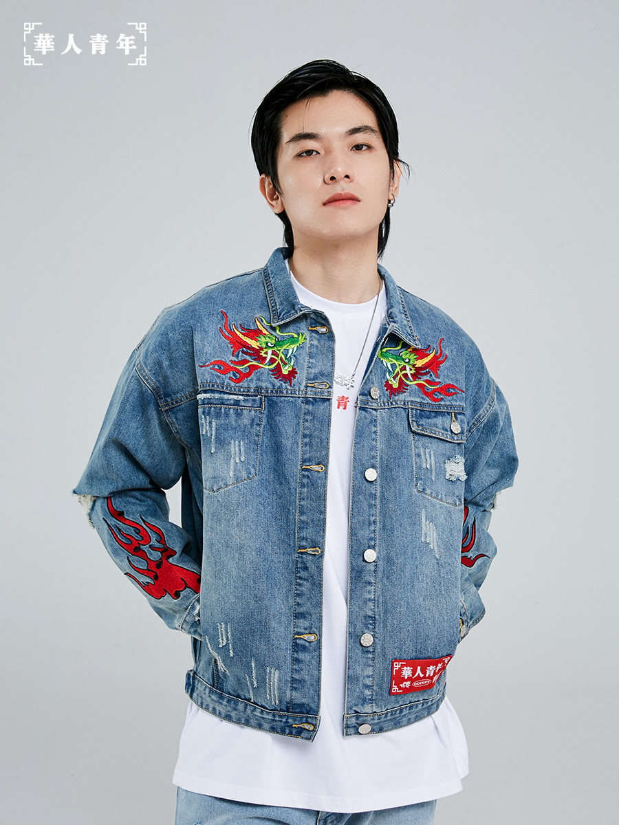 Chinese youth TIGER DENIM jacket TIGER DENIM HIP-hop National tide embroidered loose jacket OCCUPY