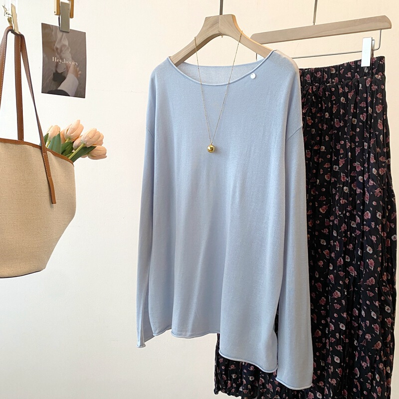 Ekooi Autumn New Arrival Korean Style Off-Shoulder Knit Top Acetate Wool Thin Solid Color Simple Long Sleeve Women's Top