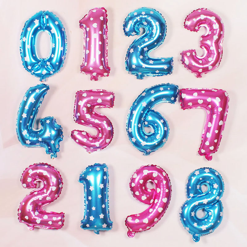 16 inch small number Digital aluminum film Balloon Pink Blue Balloon Wedding Celebration Children Birthday Party Decoration Placement Supplies