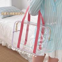 Korean in-style colorful small flower transparent handbag summer PVC hand-held gift portable large-capacity beach bag