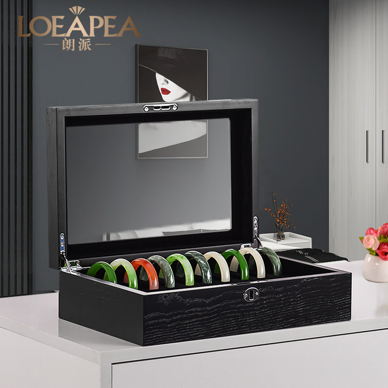 High-grade wooden bracelet storage box 20 digit jade jade bracelet box large capacity wide jade bracelet display collection box