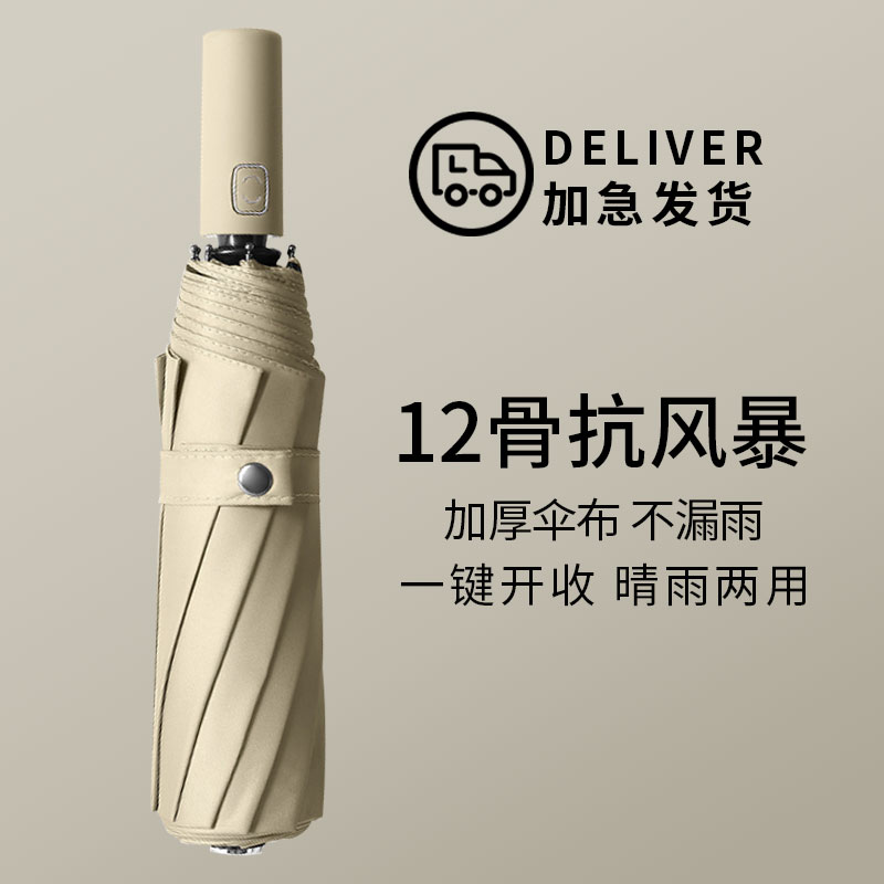 Umbrella women's sunscreen and UV protection fully automatic large reinforcement thickened and strong wind resistant men folding