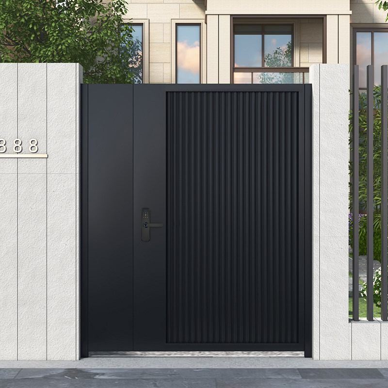 Villa courtyard iron gate single open modern minimal garden door household yard door stainless steel outdoor