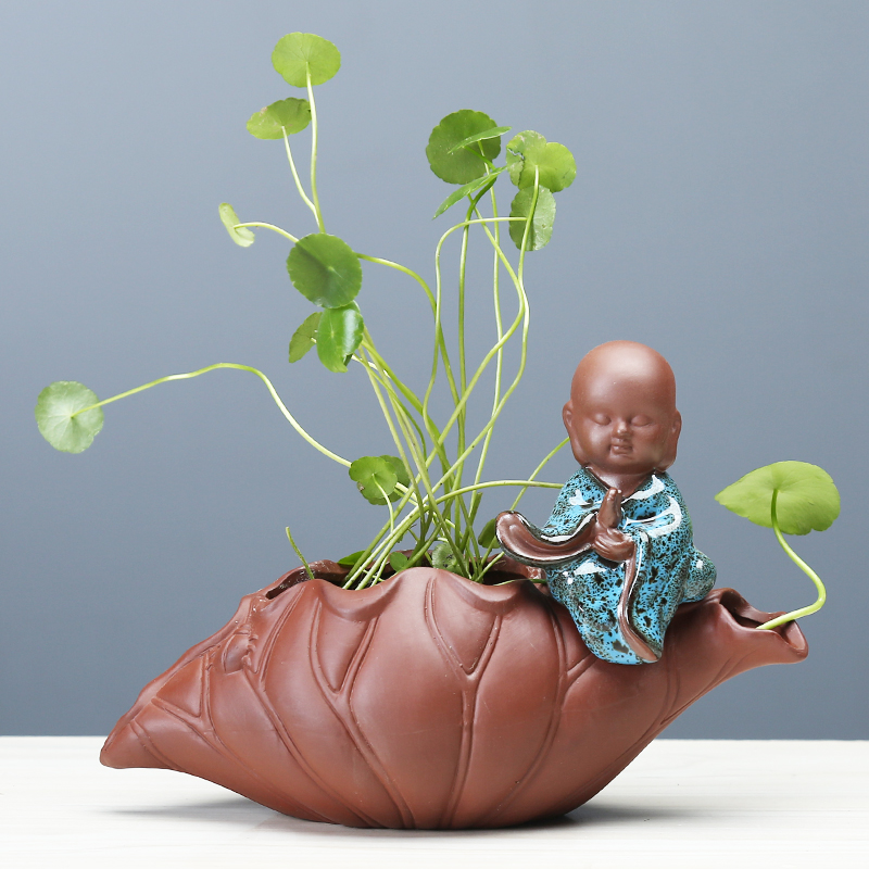 Chinese zen desktop hydroponic ceramic vase desktop young monk violet arenaceous water raise money plant plant pot vessel