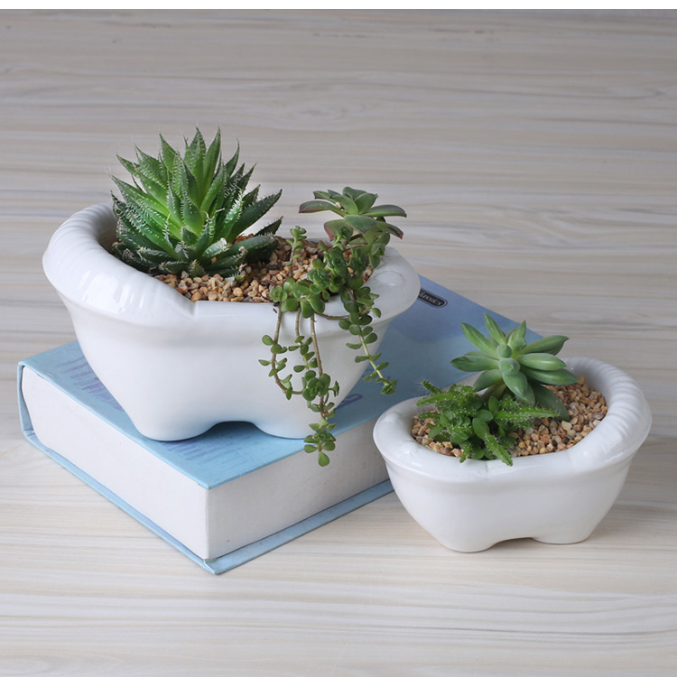 Creative cartoon white pot ceramic contracted move household the plants fleshy flower pot small desktop flower implement a clearance