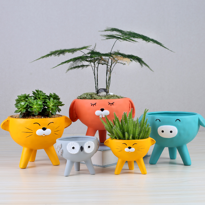 Hand color breathable balcony indoor money plant flower pot take foot more creative move, the flowerpot ceramic cartoon desktop pot