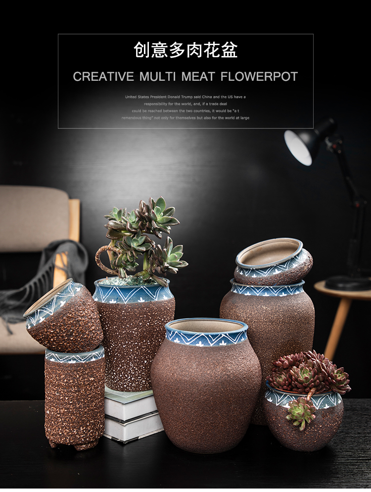 Fleshy flower pot size basin of the old running the special creative move of large diameter coarse pottery breathable ceramic flesh POTS of the plants