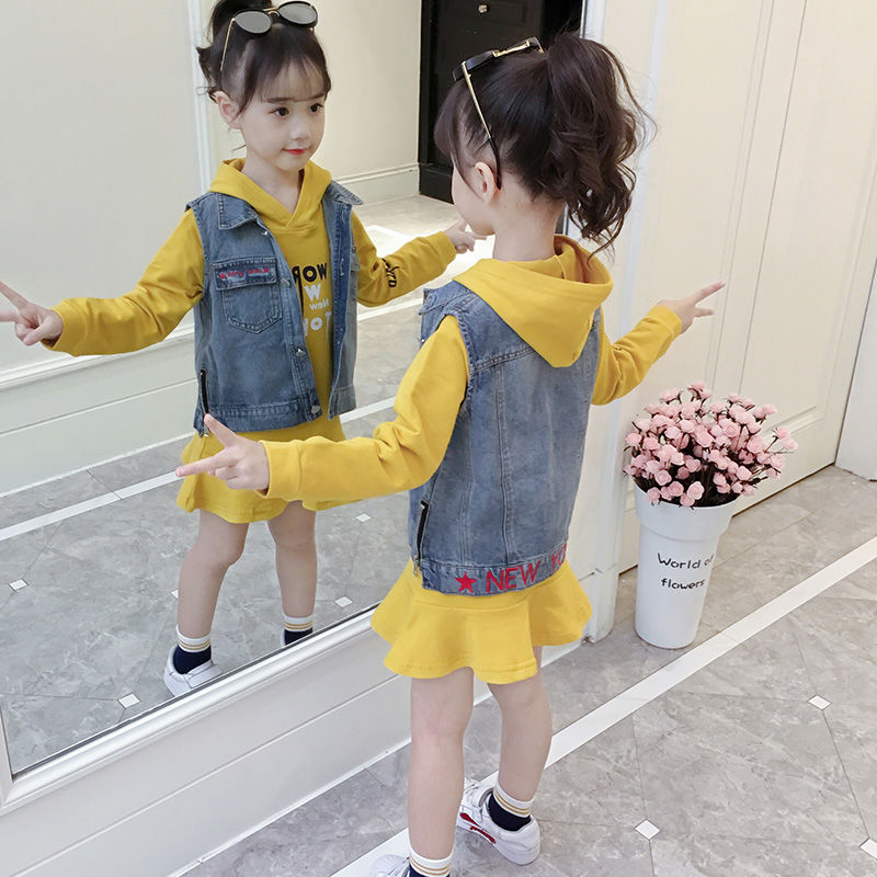 Girl Autumn Clothing Suit Dress Single Piece 2021 New Foreign Pine Net Red Children Trendy CUHK Boy Machia Two Sets
