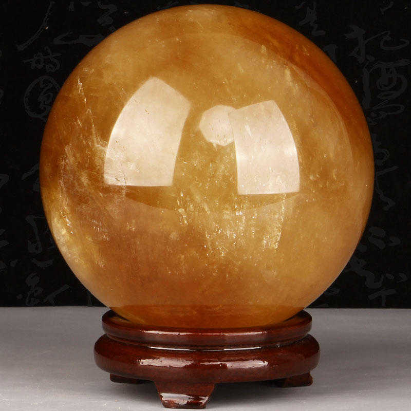 Auspicious source natural rice yellow jade water crystal ball swing piece yellow crystal trick operation home living room Xuanguan adornment