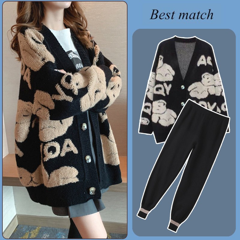 Plus fat plus size maternity dress spring and autumn knitted long-sleeved jacket female fashion trendy mother loose 200 catties autumn sweater