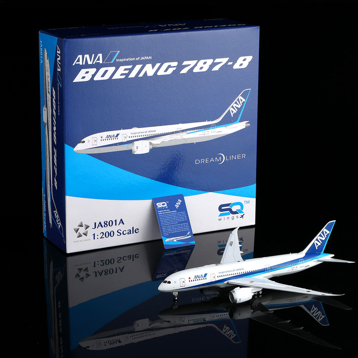 SQ Wings 1:200 合金飞机模型，全日空航空B787-8 JA801A JA802A 飞行