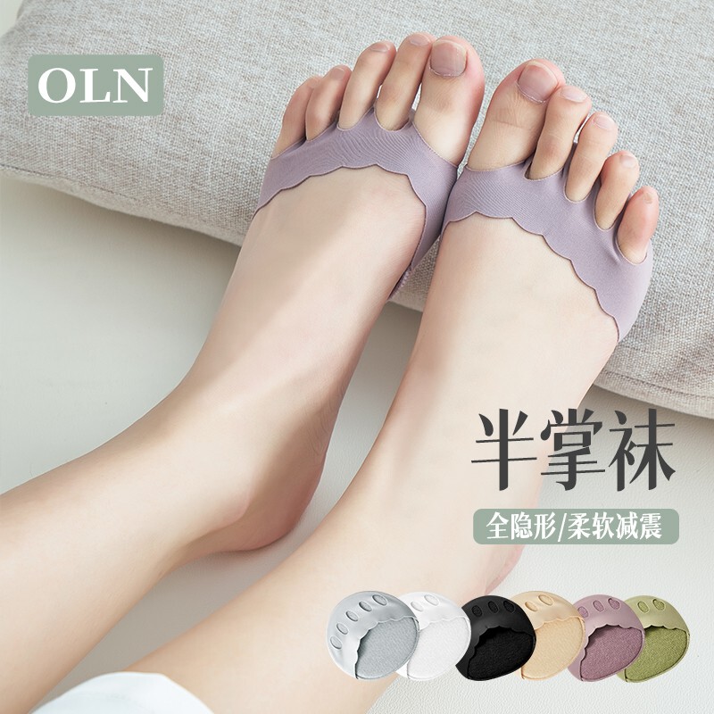 Half-Foot Socks for Spring and Summer, Thin Boat Socks for Women, Invisible Five-Toe Socks, Low-Cut High-Heeled Shoe Socks, Cotton Sole Forefoot Socks